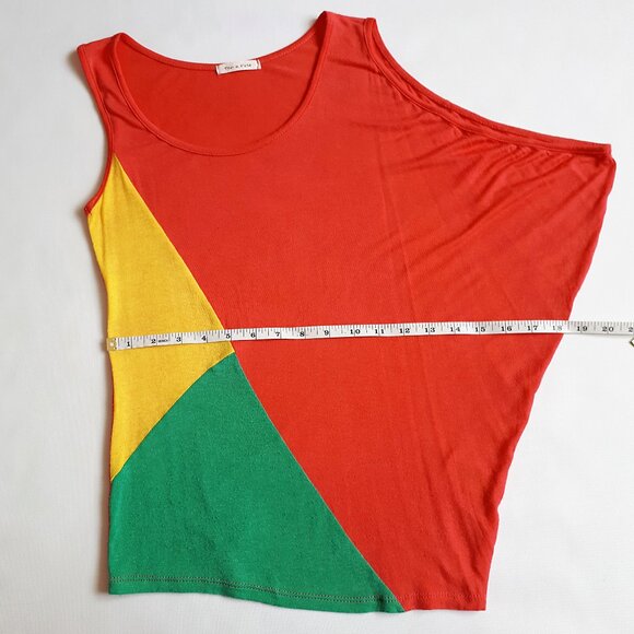 TEA N ROSE Asymmetrical Sleeveless Tank Top Colorblock Coral Orange Yellow Green - Picture 7 of 14